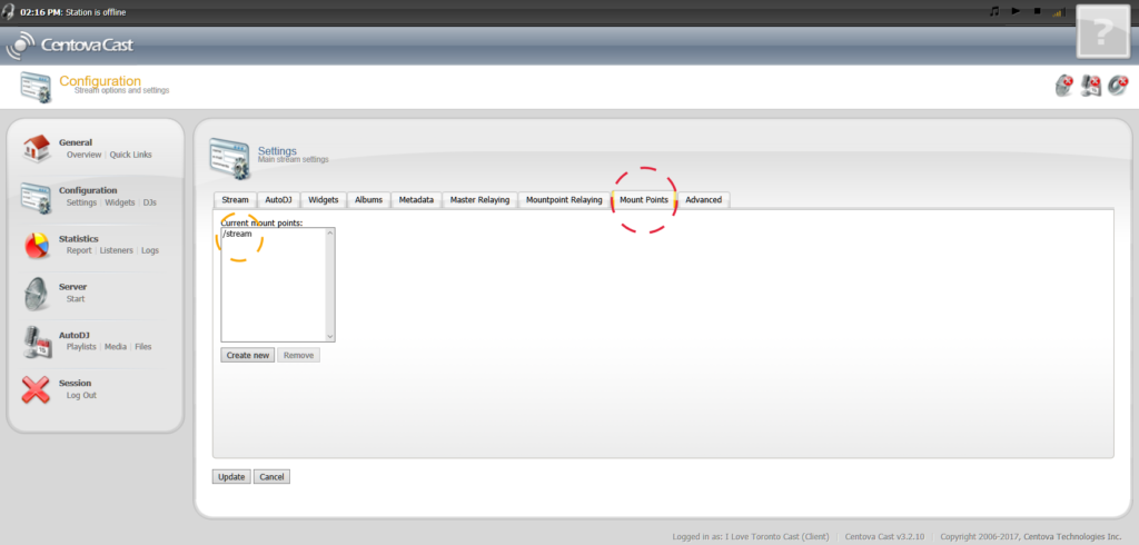 Centova Mount Points Settings